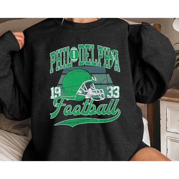 Tops - Philadelphia Football Sweatshirt L Women Crewneck Green Black Game Day Pullover